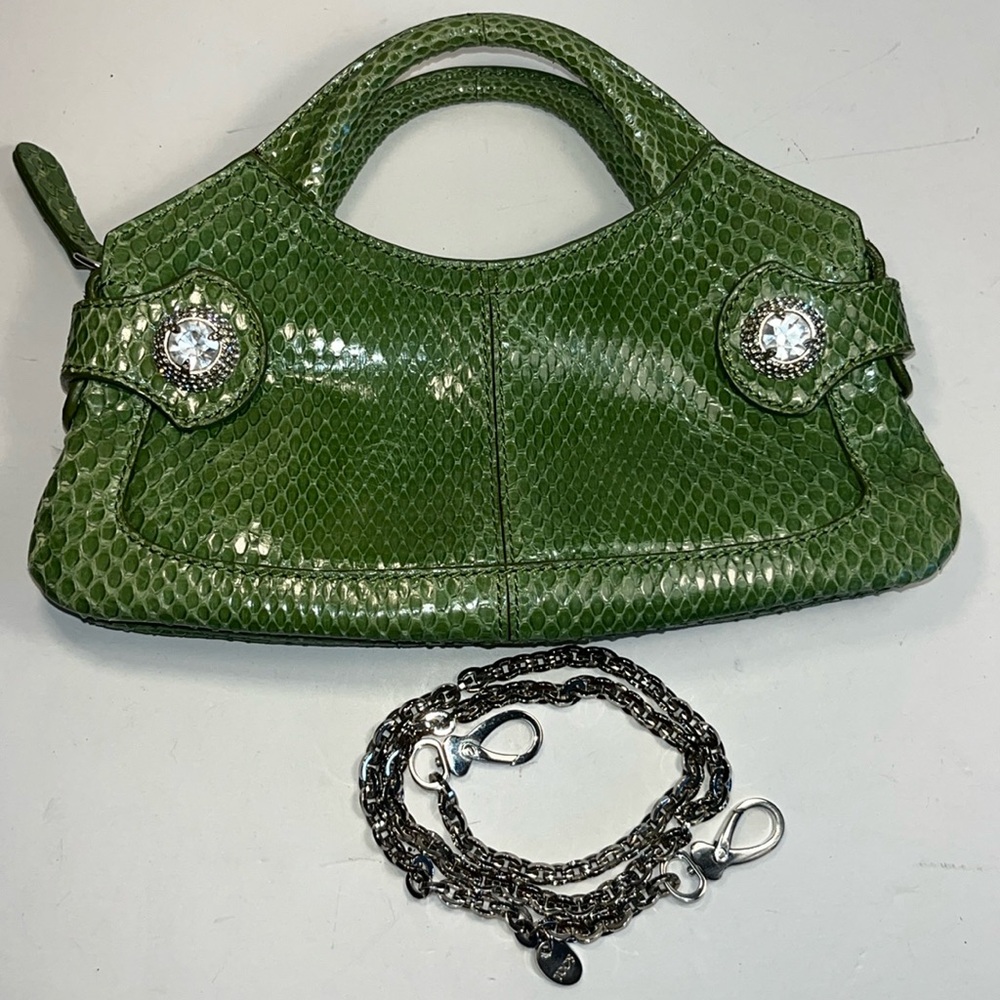 NWOT Vintage Tod’s Green Snakeskin Leather With Crystal Clutch Shoulder Bag - Picture 13 of 16